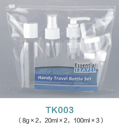 Plastic travel kit cosmetic bottle sets with spray pump , cream bottle